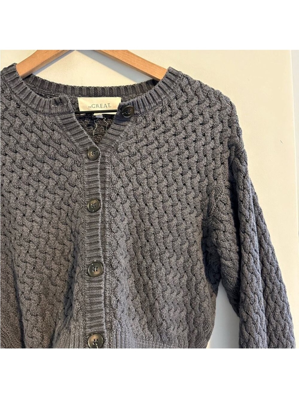 THE GREAT. Gray Cotton Textured Cardigan Sweated 0 XS/S